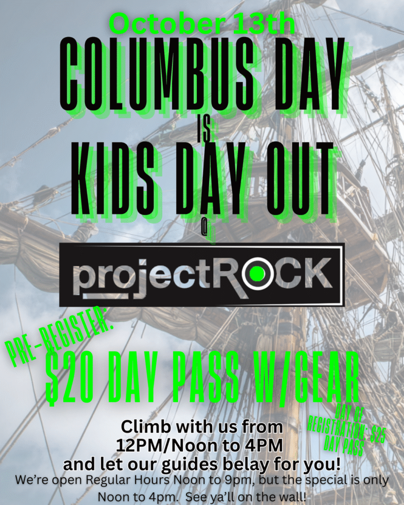 Columbus Day is Kids Day at projectROCK in Easley, SC