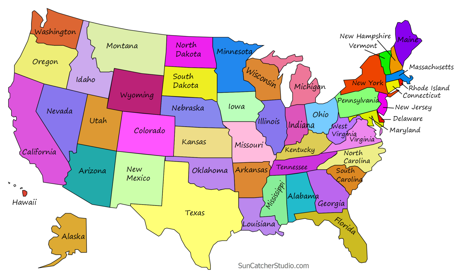 Map Of Us States With State Names