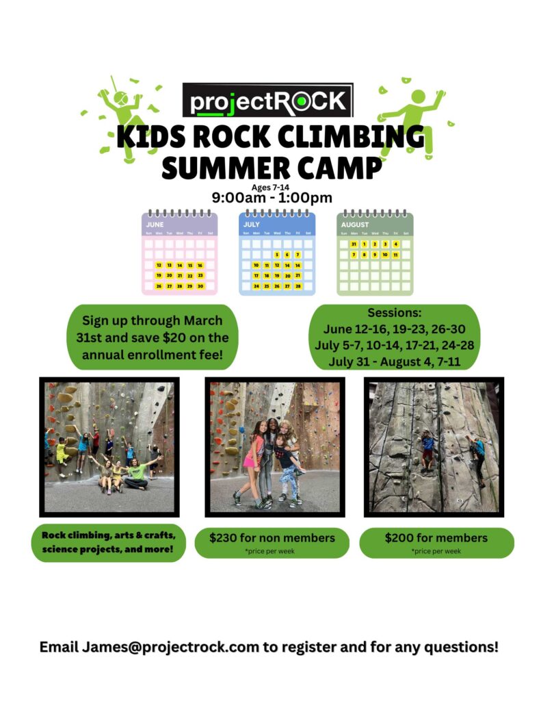 projectROCK Kids Rock Climbing Summer Camp 2023 Flyer